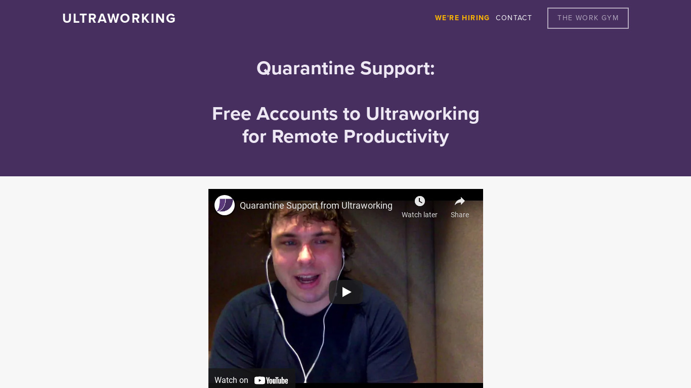 Ultraworking Quarantine Support Landing page