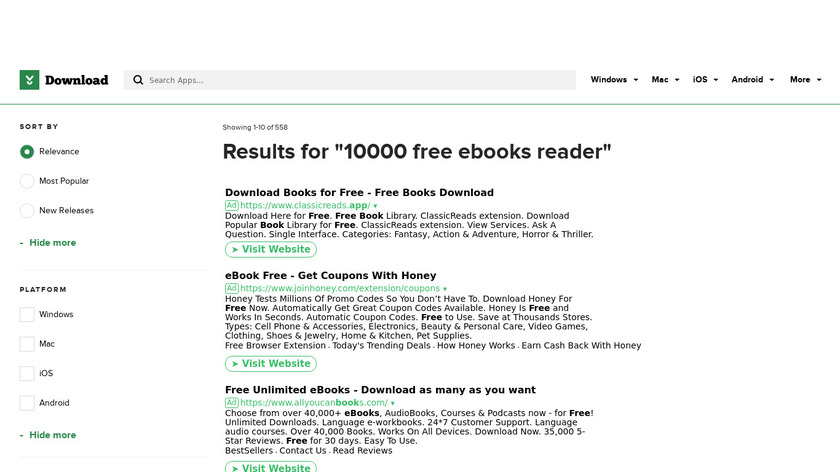 10000+ Free eBooks Reader Landing Page