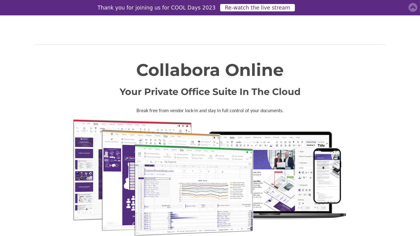 Collabora Office Landing page
