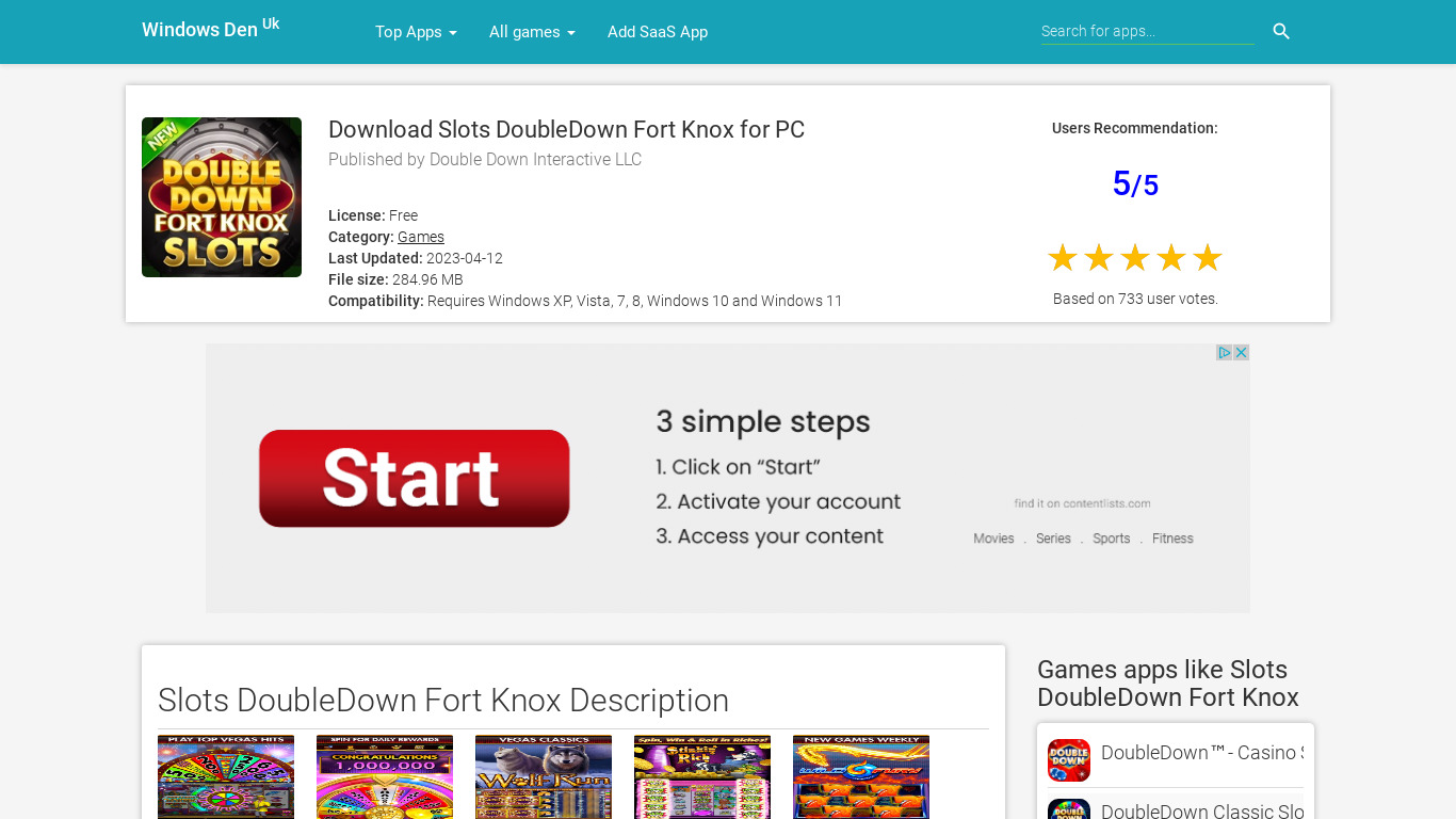 Slots DoubleDown Fort Knox Landing page