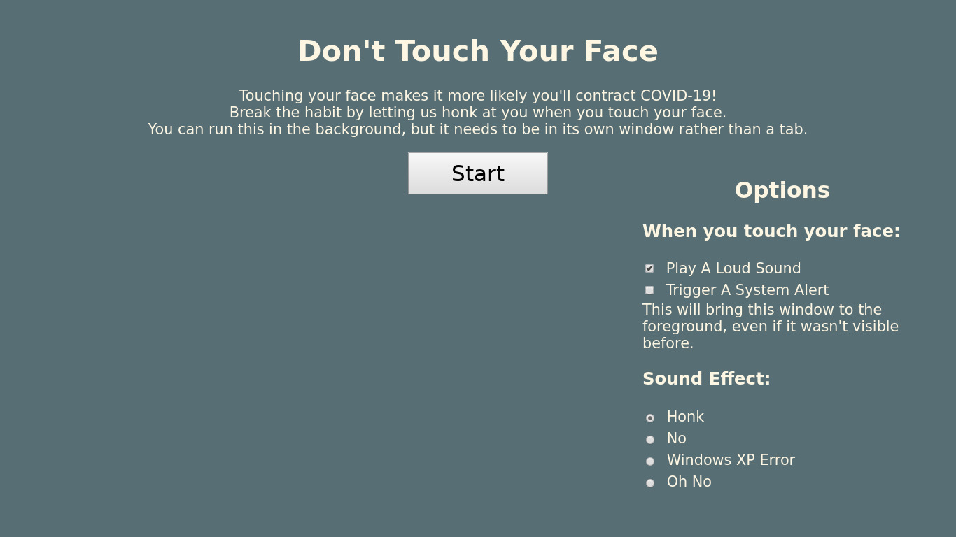 Don't Touch Your Face Landing page