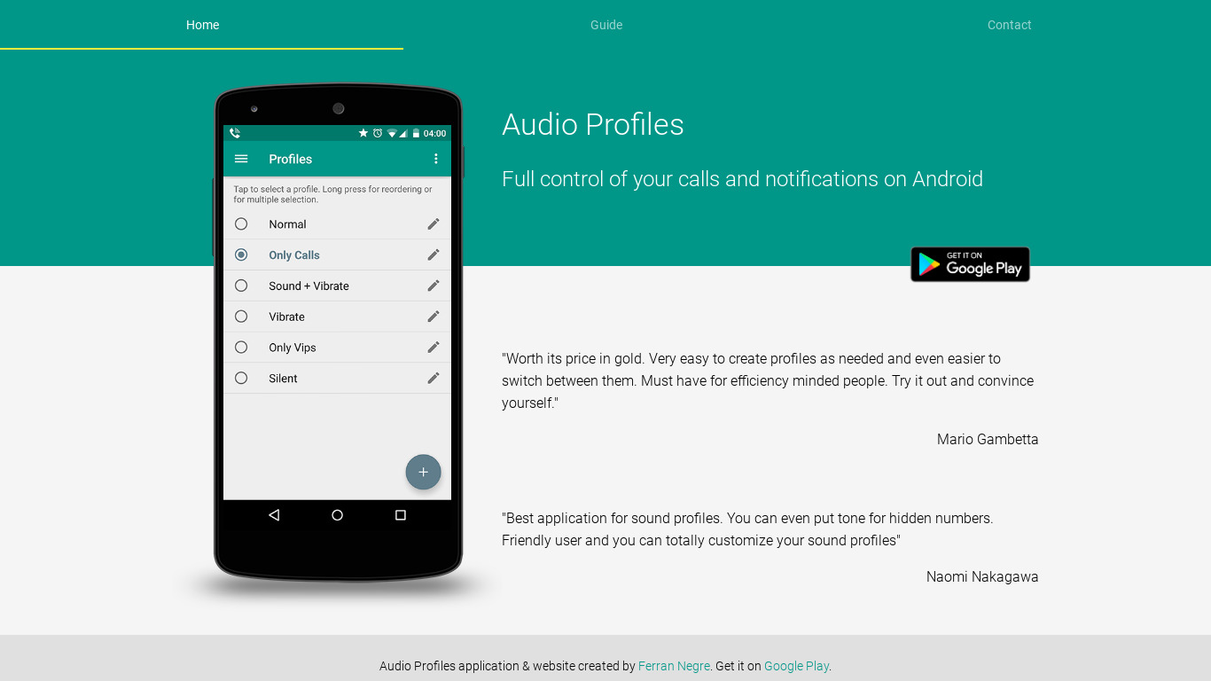 Audio Profiles Landing page