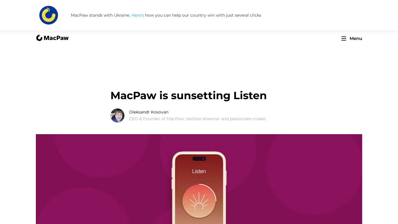 Listen: The Gesture Music Player Landing page