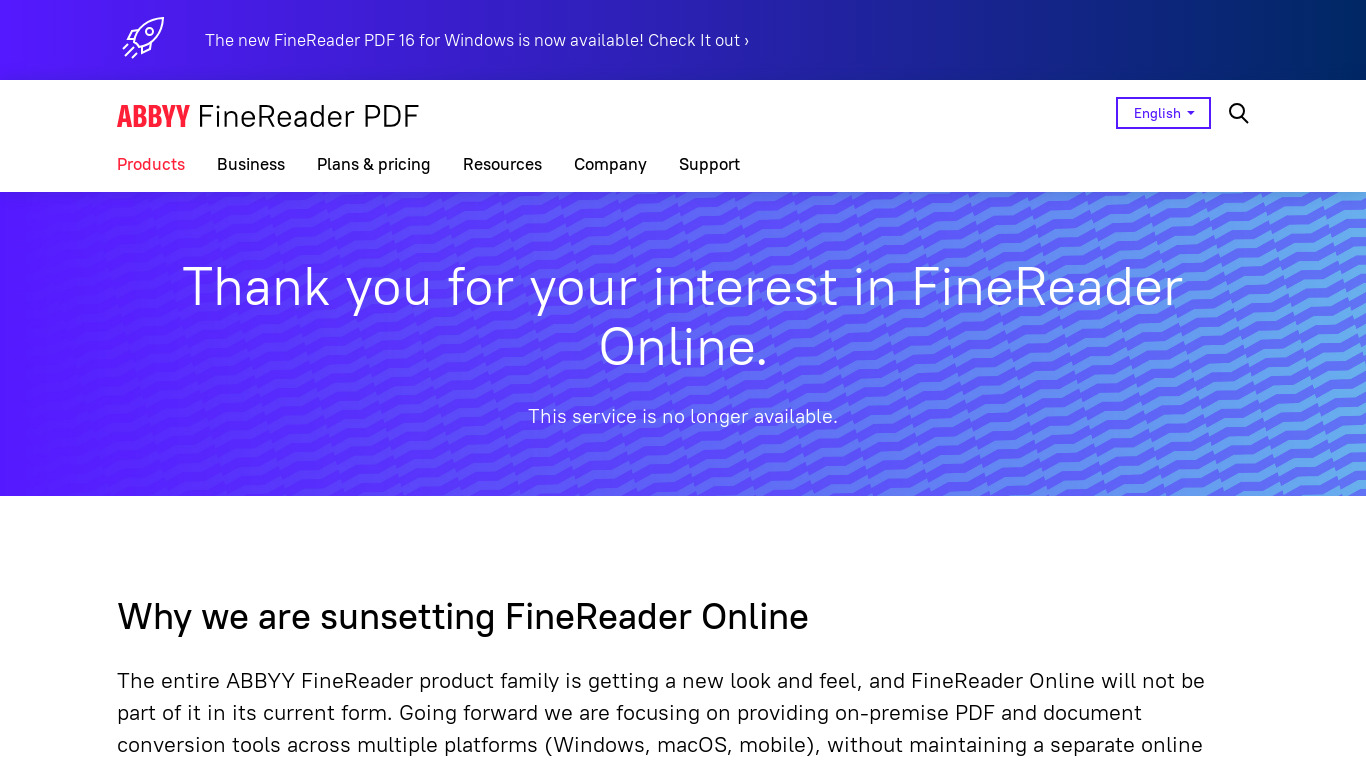 ABBYY FineReader Online Landing page