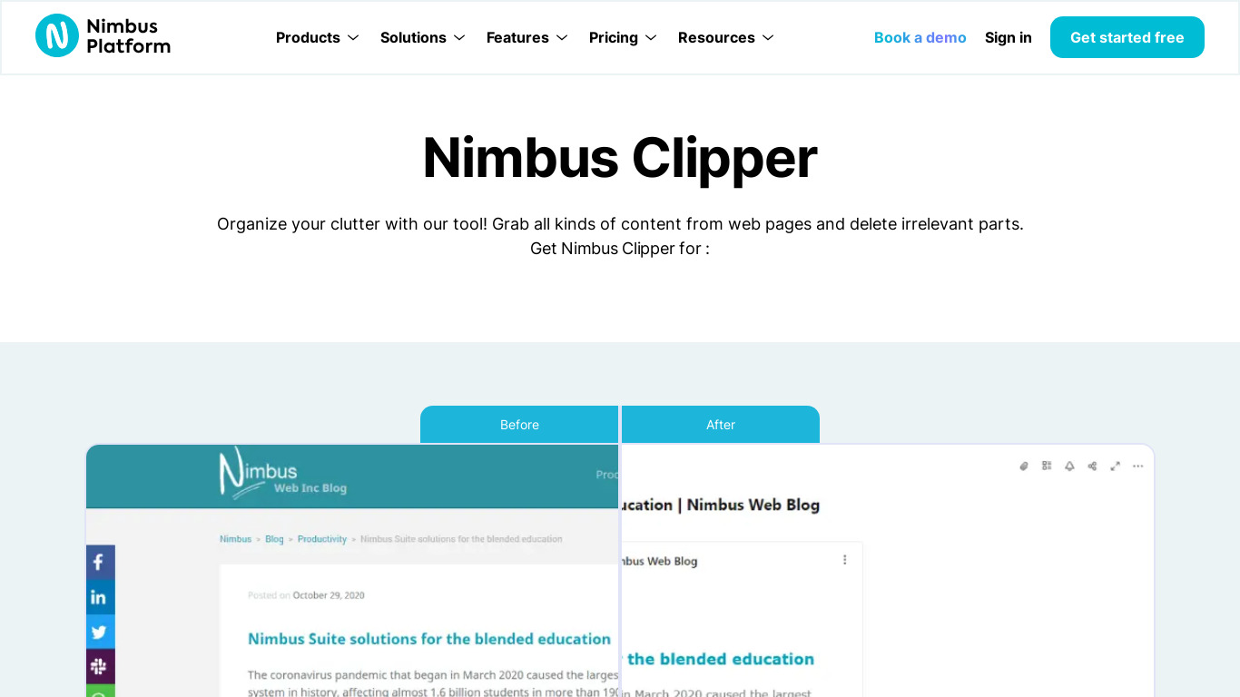 Nimbus Clipper Landing page