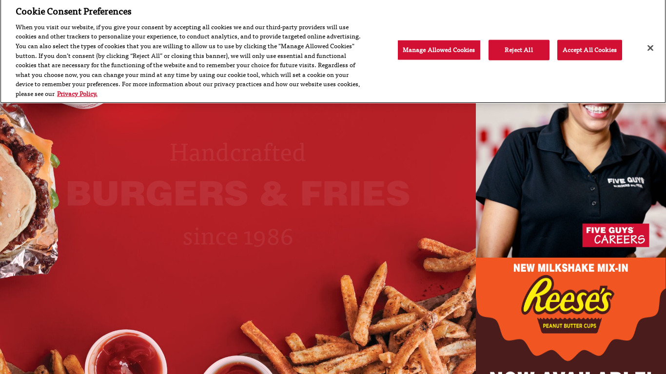 Five Guys Burgers & Fries Landing page