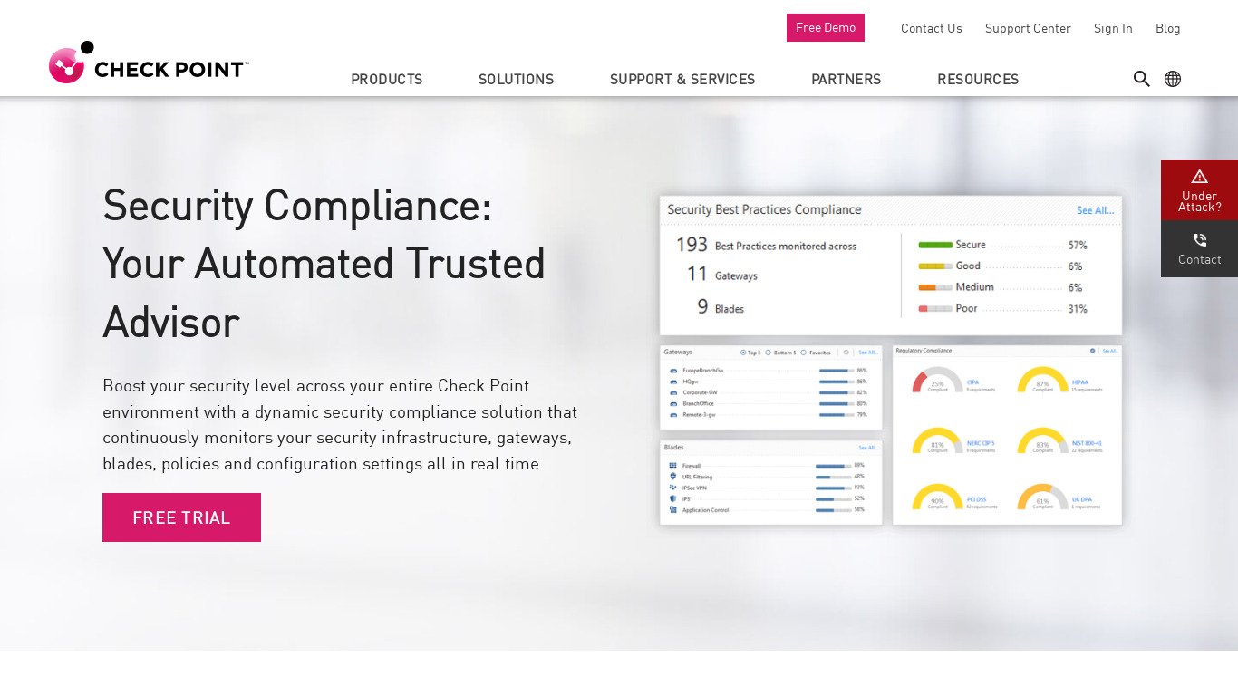 Check Point Security Compliance Landing page