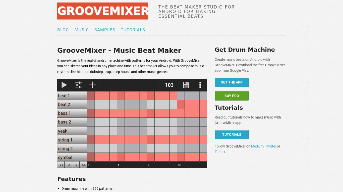 Groove Mixer Landing page