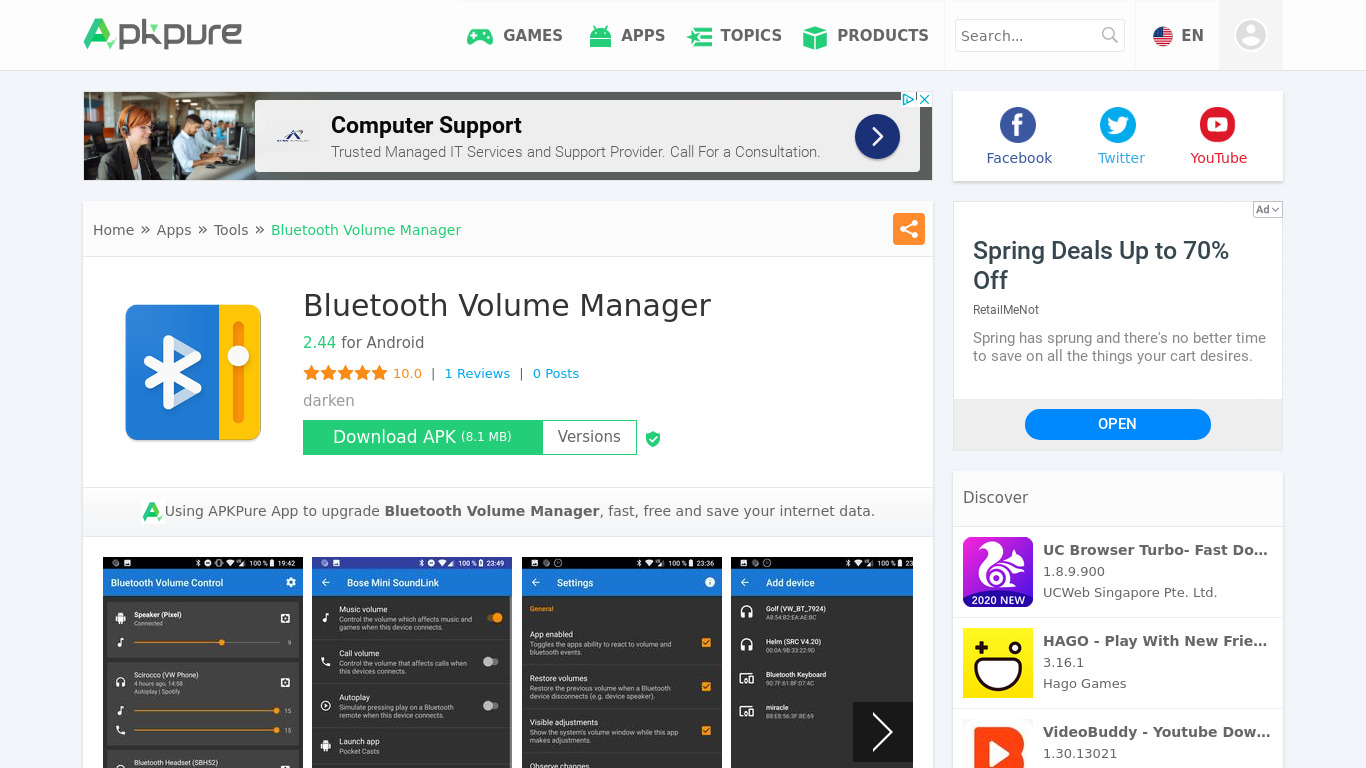 Bluetooth Volume Manager Landing page