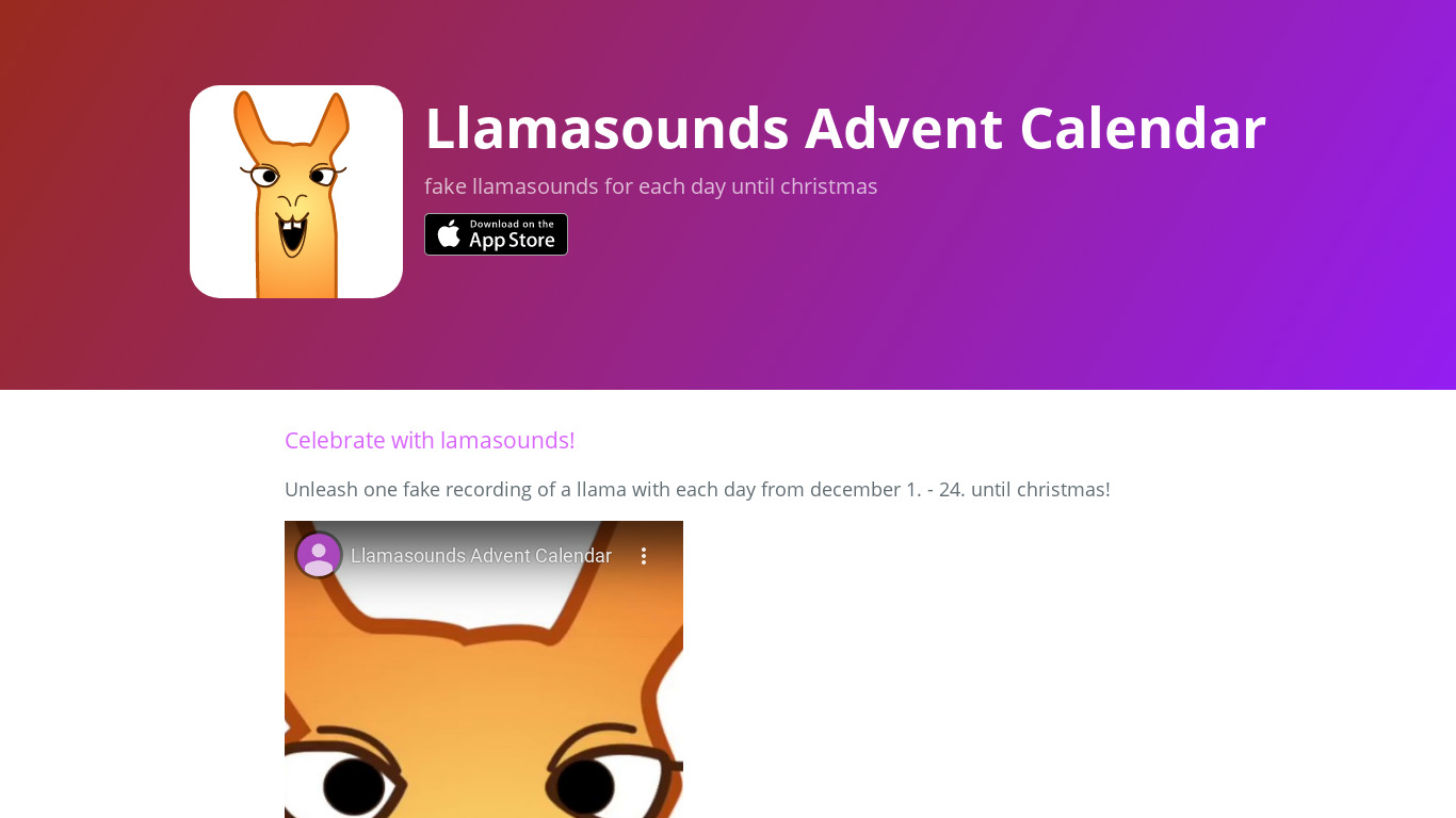 Llama Sounds Advent Calendar Landing page