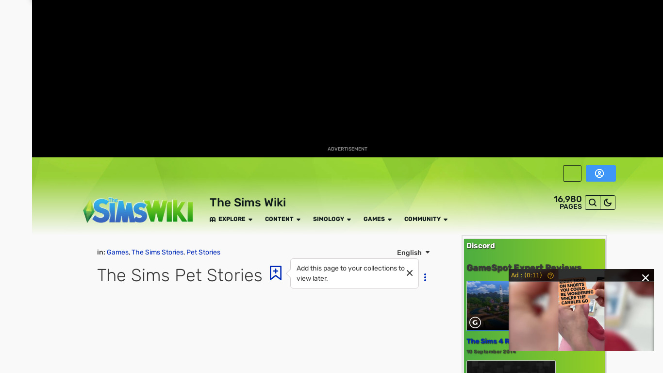 The Sims: Pet Stories Landing page