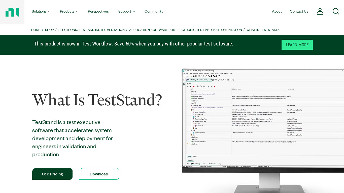 TestStand Test Executive Landing page