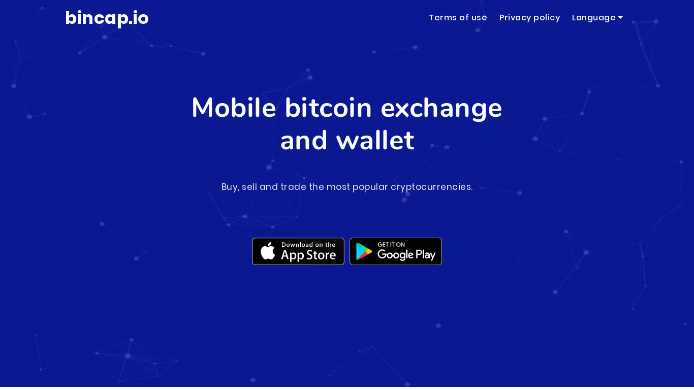 Bincap Exchange Landing page