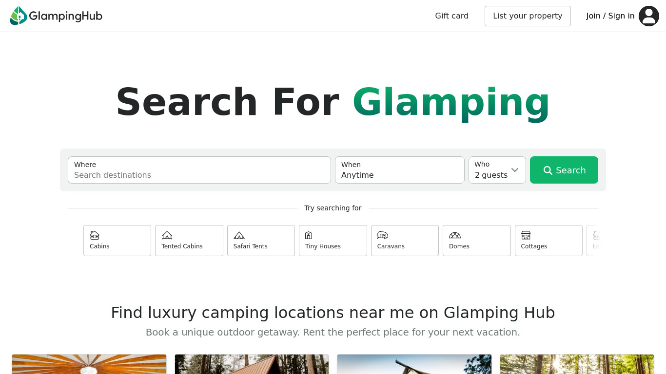 GlampingHub Landing page