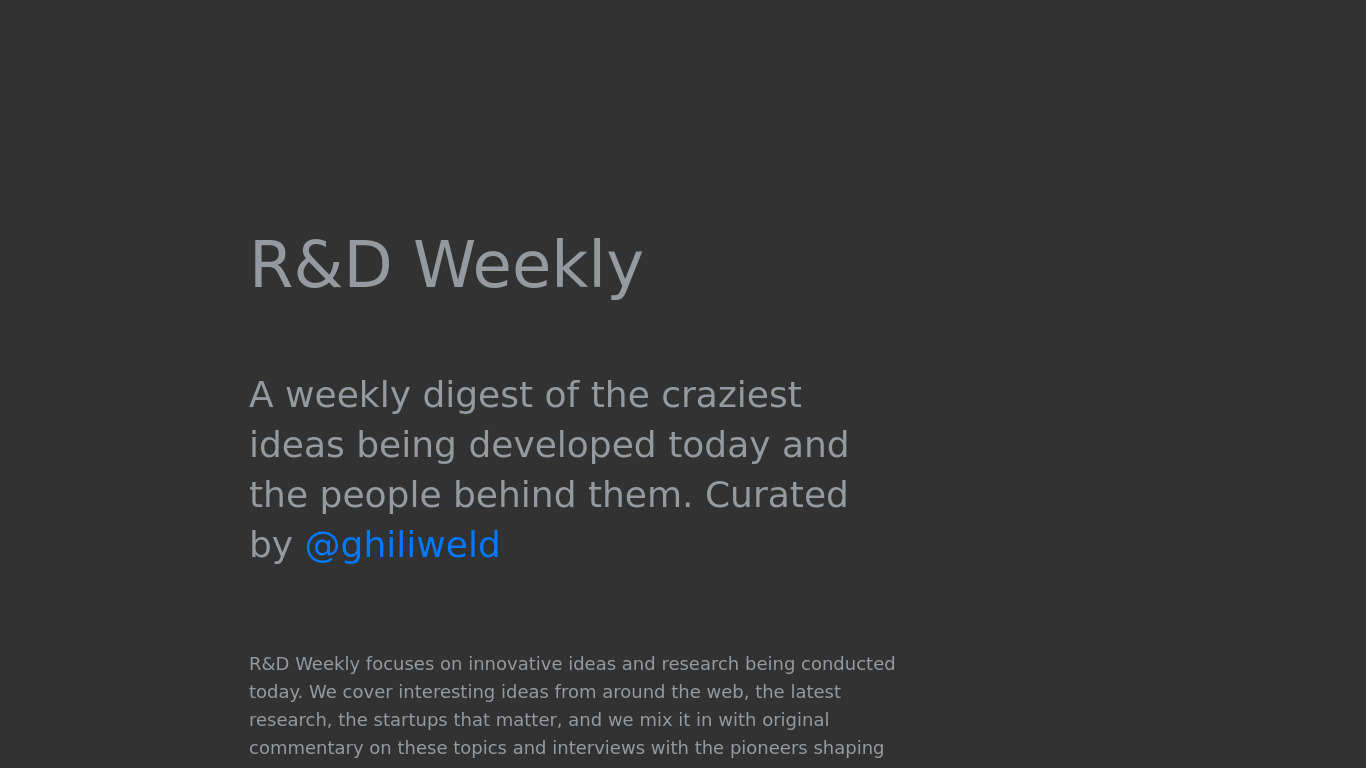 R&D Weekly Landing page