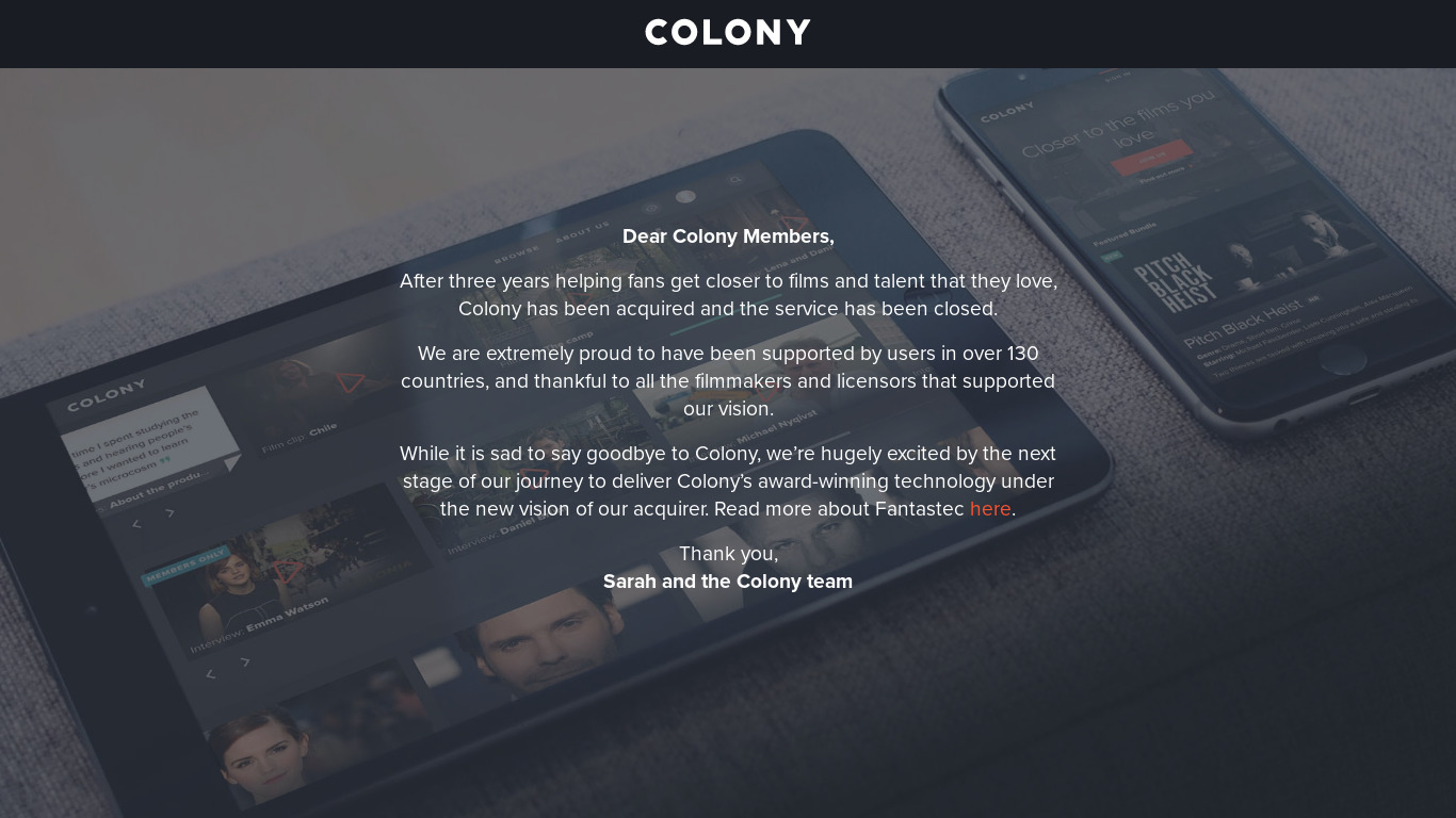 We Are Colony Landing page