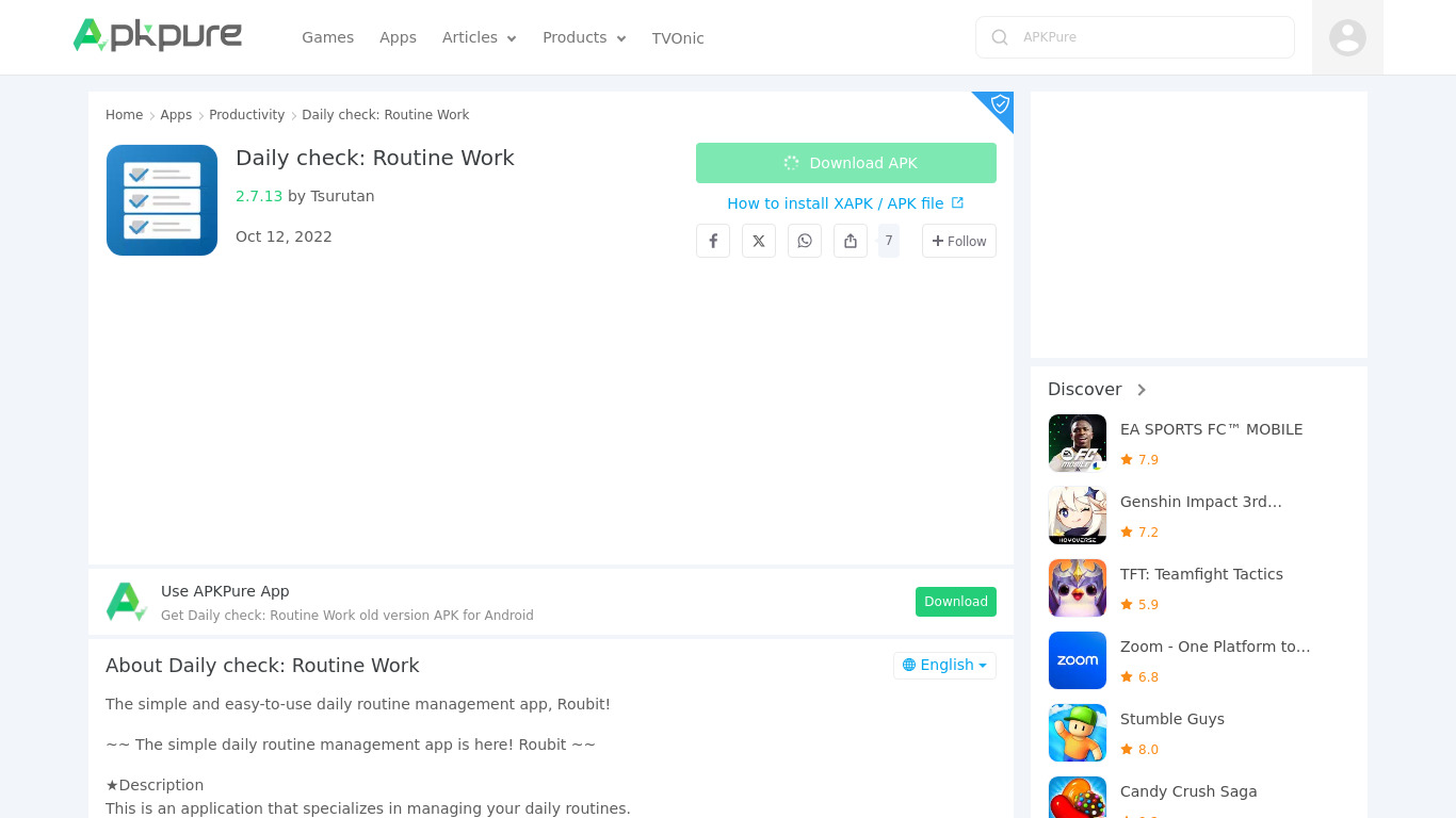 Daily check: Routine Work Landing page