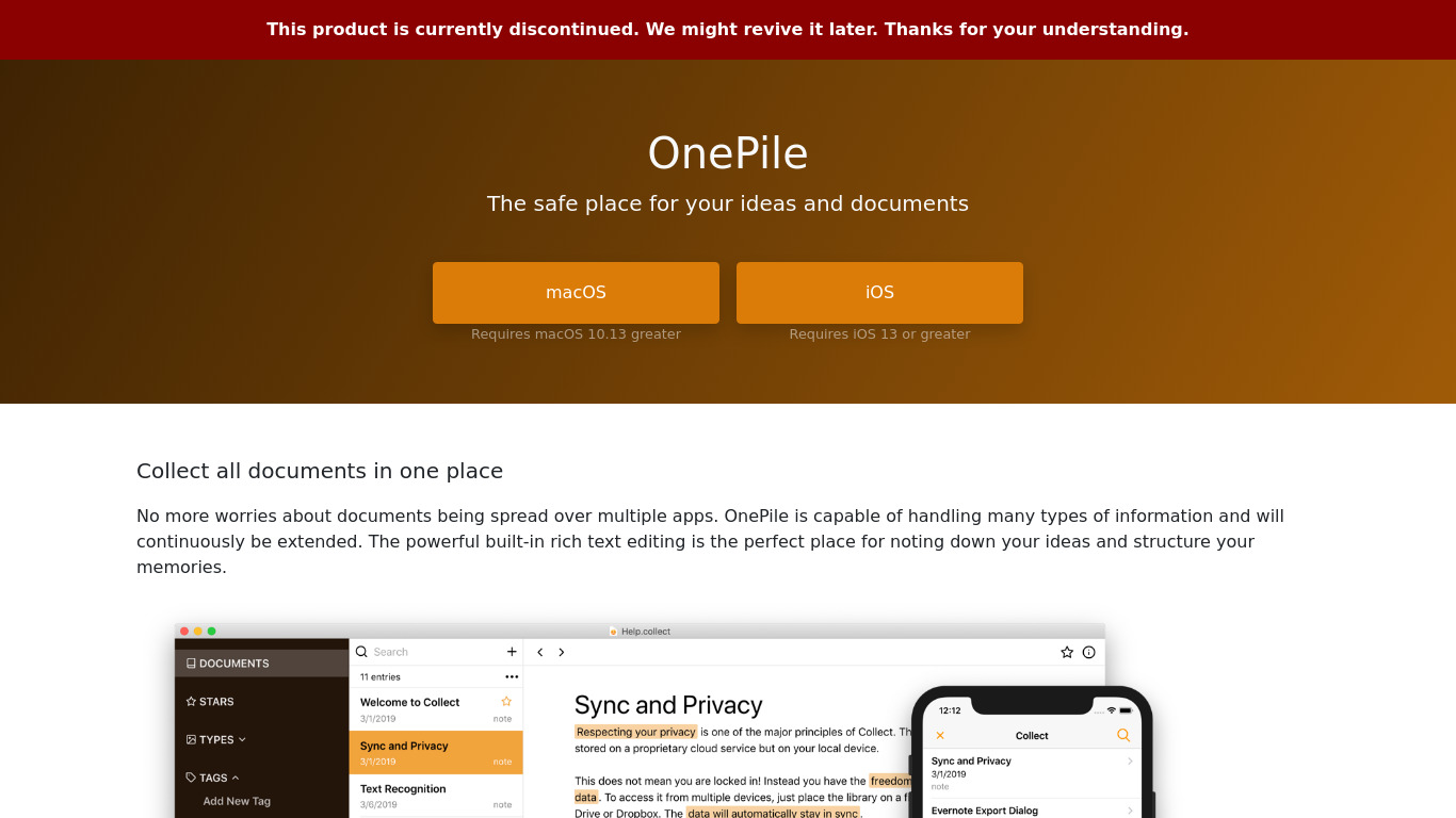OnePile Landing page