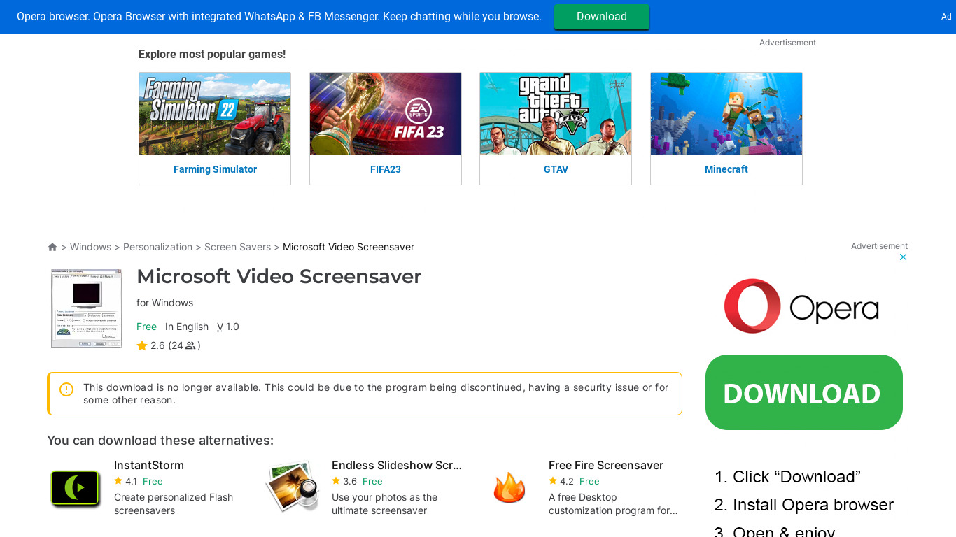 Microsoft Video Screensaver Landing page