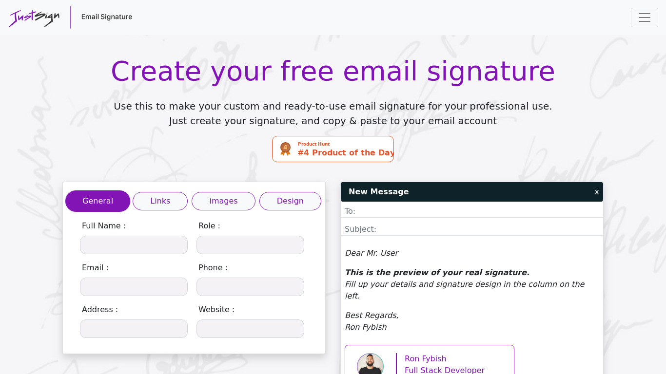 Just Sign Landing page