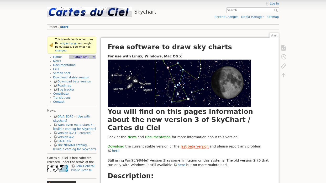 Cartes du Ciel (Skychart) Landing page