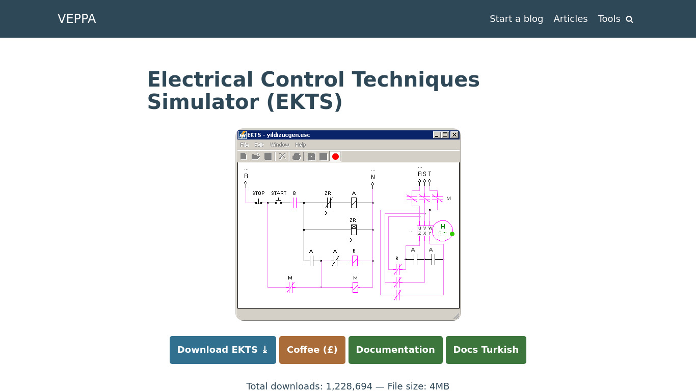 EKTS (Electrical Control Techniques Simulator) Landing page