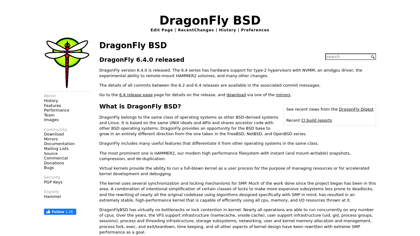 DragonFly BSD Landing page