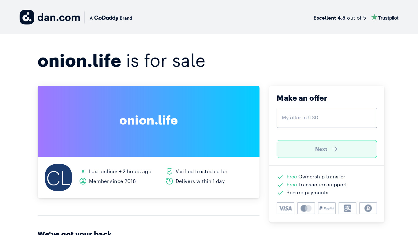 onion.life Landing page
