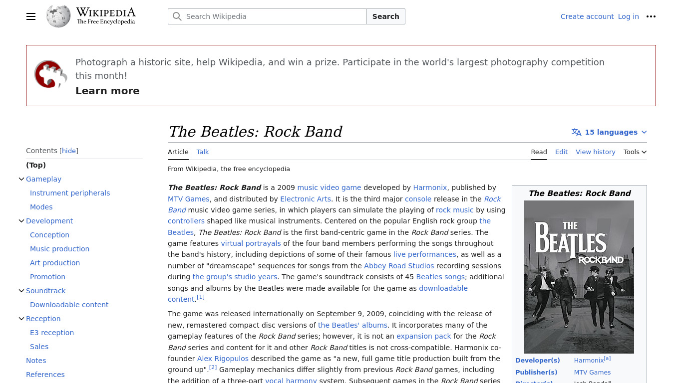 The Beatles: Rock Band Landing page
