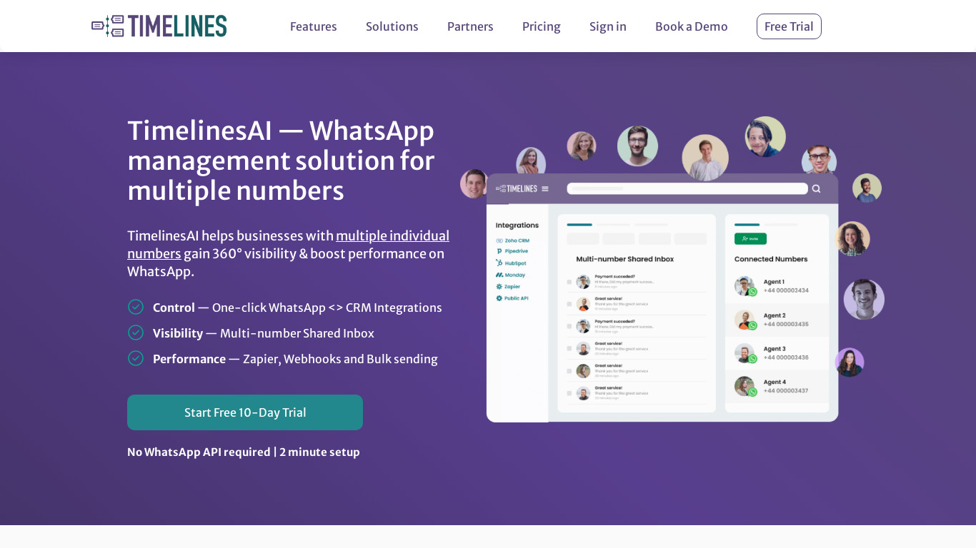 TimelinesAI for WhatsApp Landing page