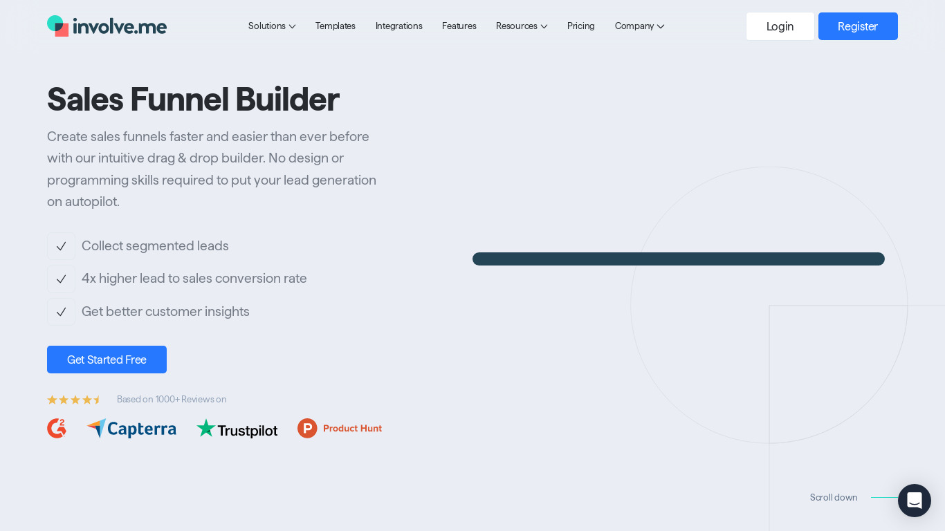 Sales Funnels by involve.me Landing page