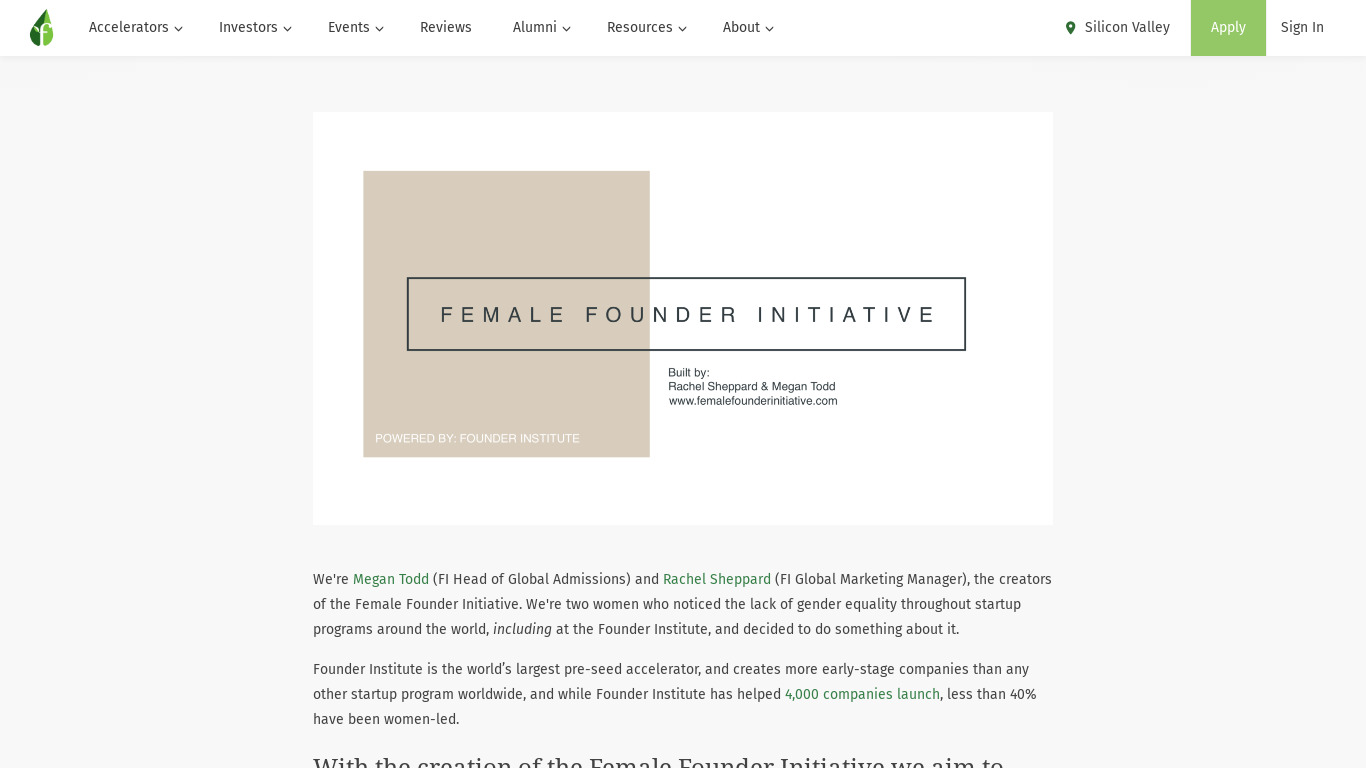 Female Founder Report 2020 Landing page