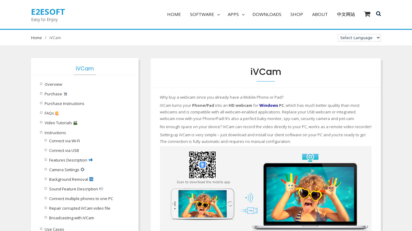 iVCam Landing page