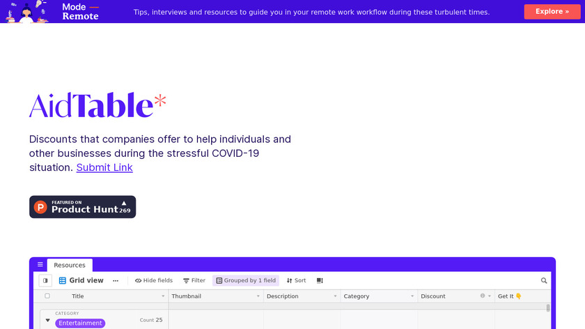 AidTable Landing Page