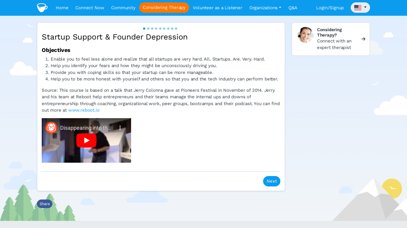 Startup Support System Landing page
