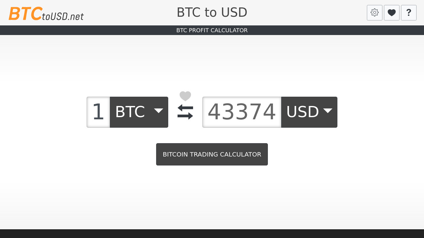 BTC to USD Landing page