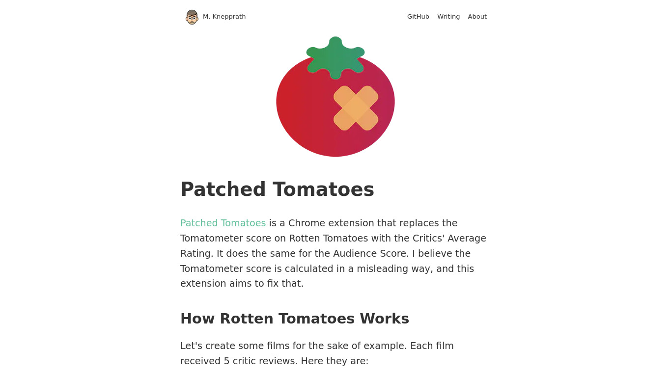 Patched Tomatoes Landing page