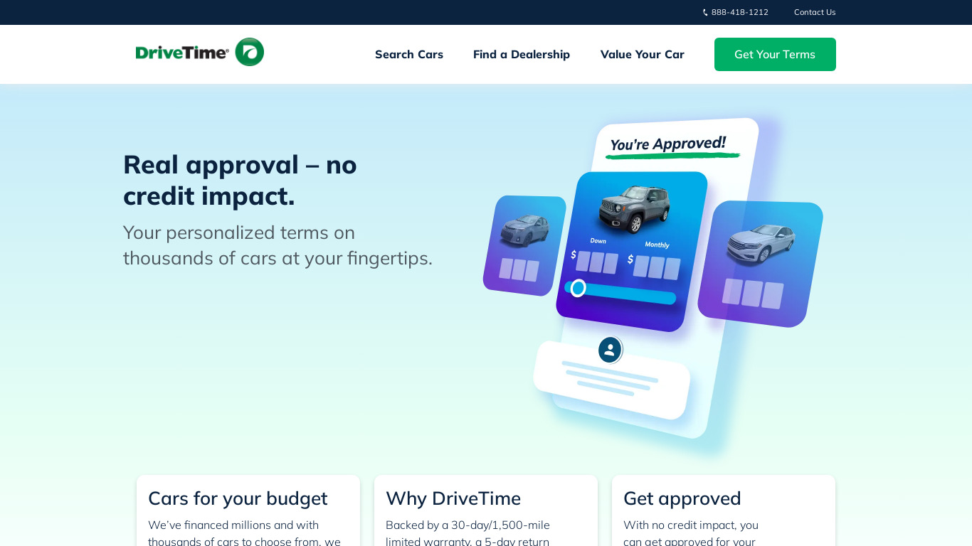 DriveTime Used Cars for Sale Landing page