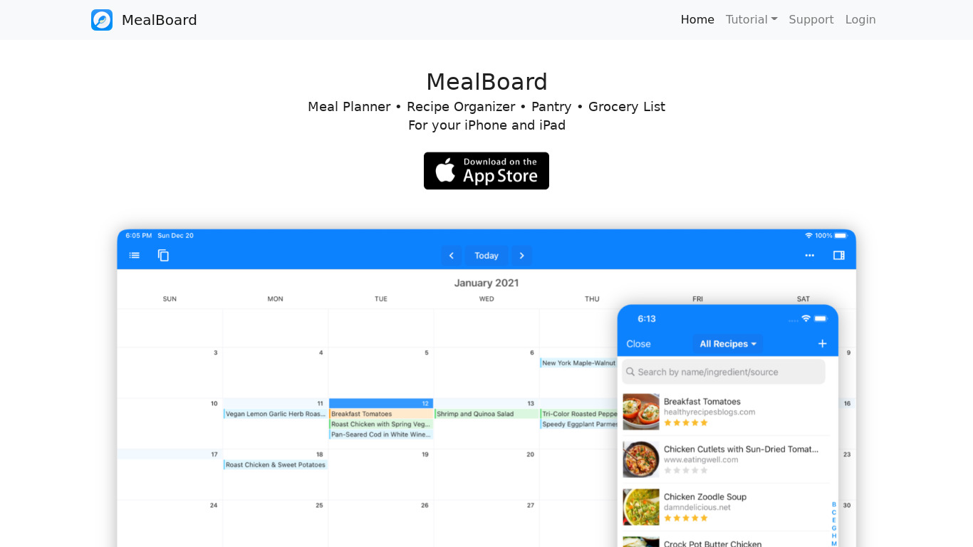 Mealboard Landing page
