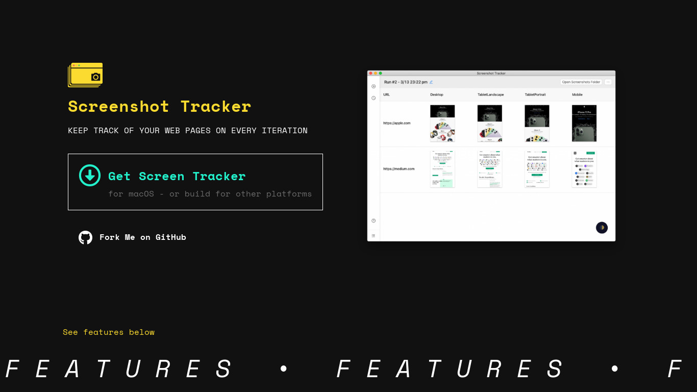 Screenshot Tracker Landing page