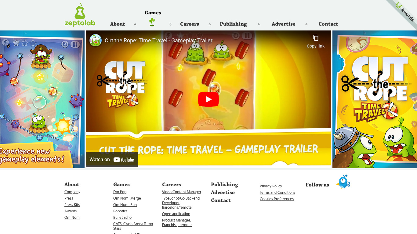 Cut the Rope: Time Travel Landing page