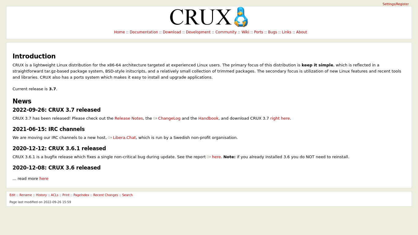 CRUX Linux Landing page