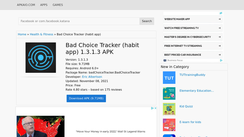 Bad Choice Tracker Landing Page