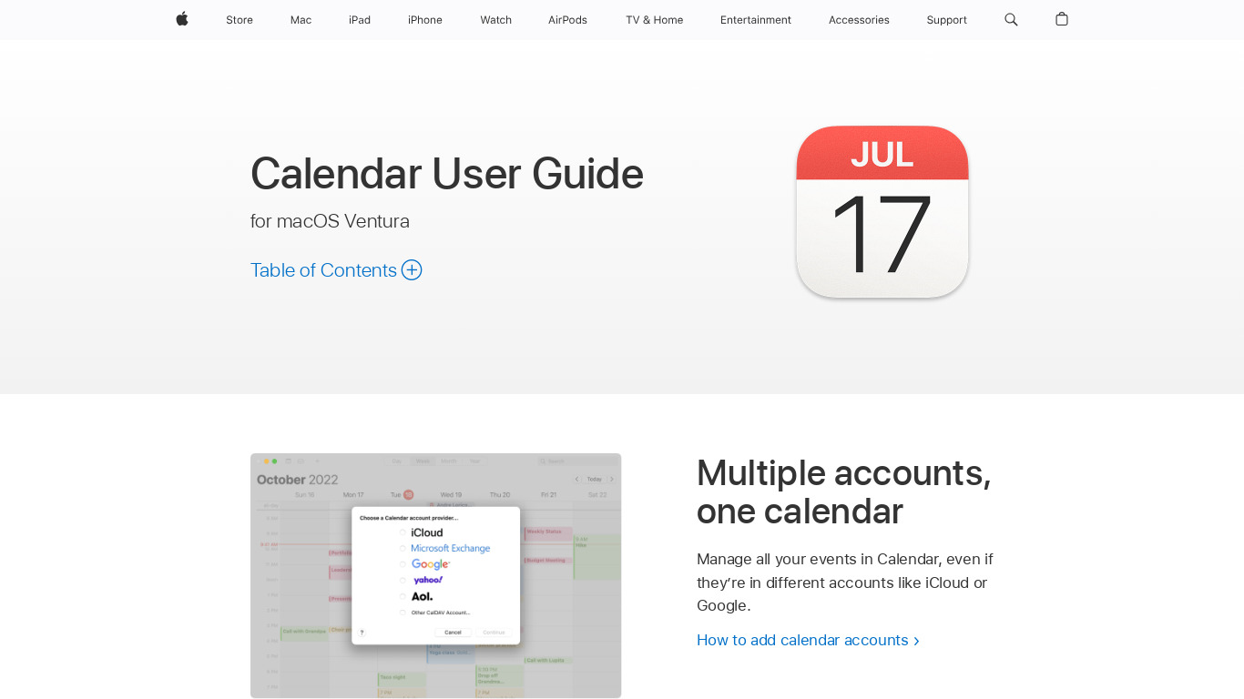 Apple Calendar Landing page