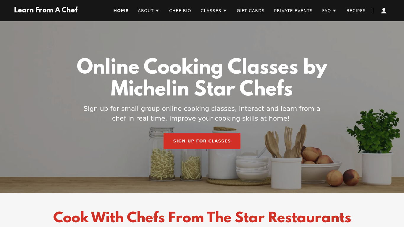 Learn From A Chef Landing page