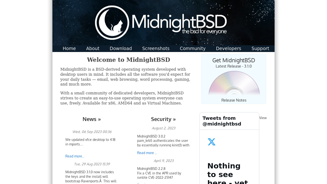 MidnightBSD Landing page