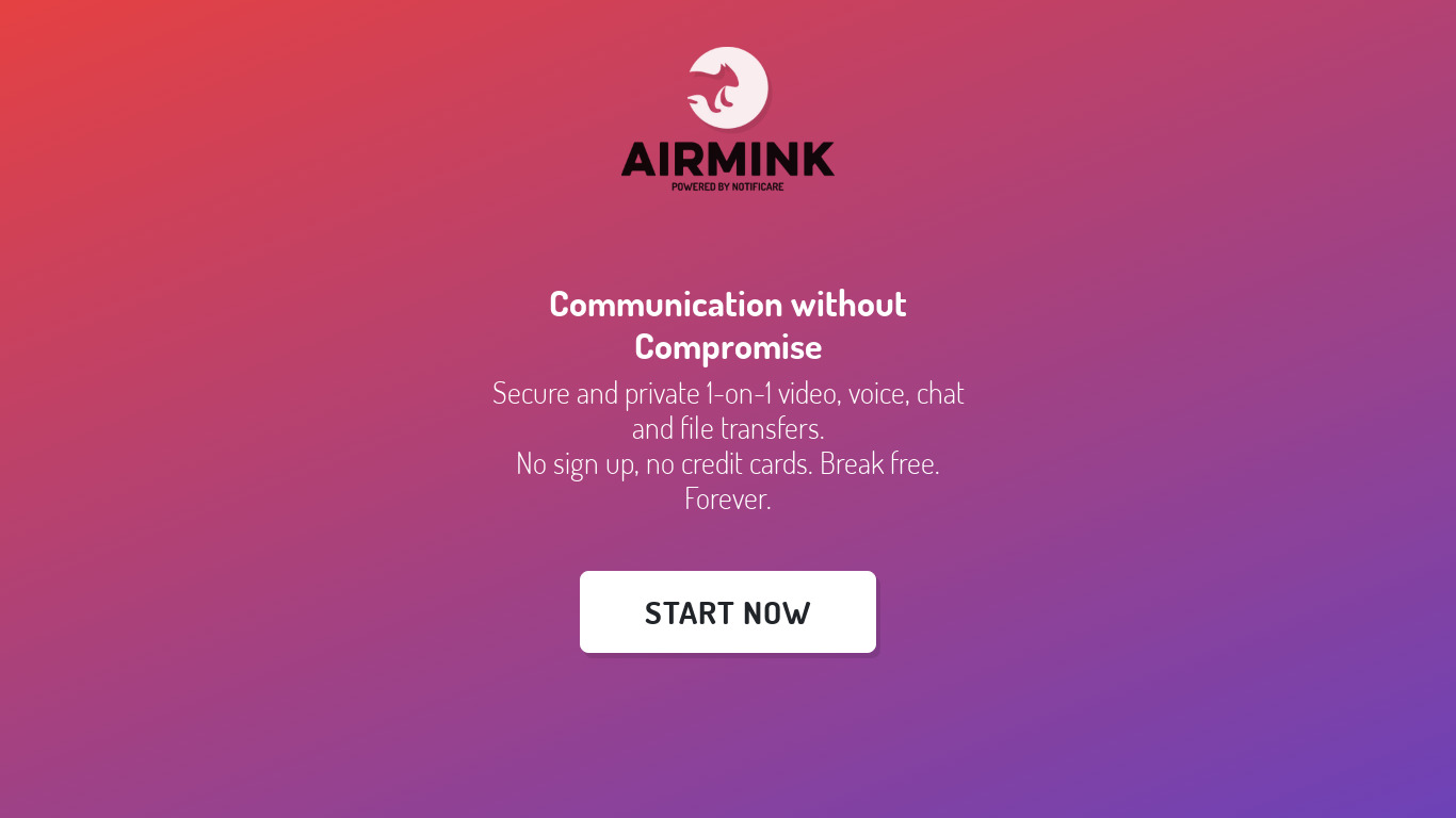 Airmink Landing page