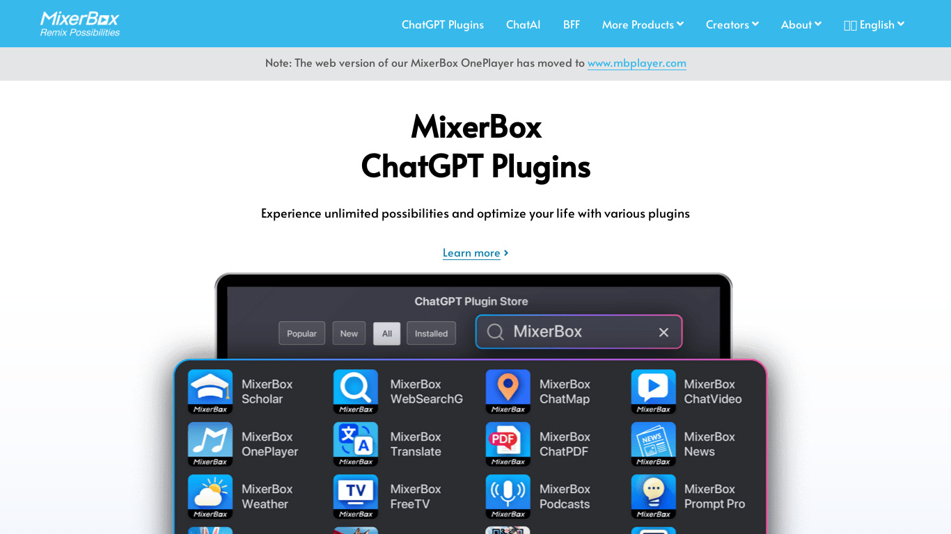 Mixerbox Landing page