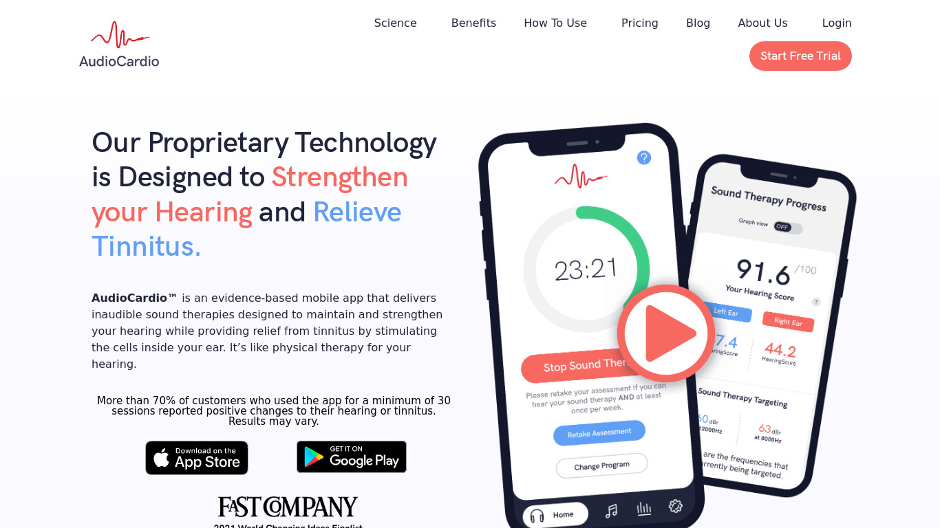 AudioCardio for Android and iOS Landing page