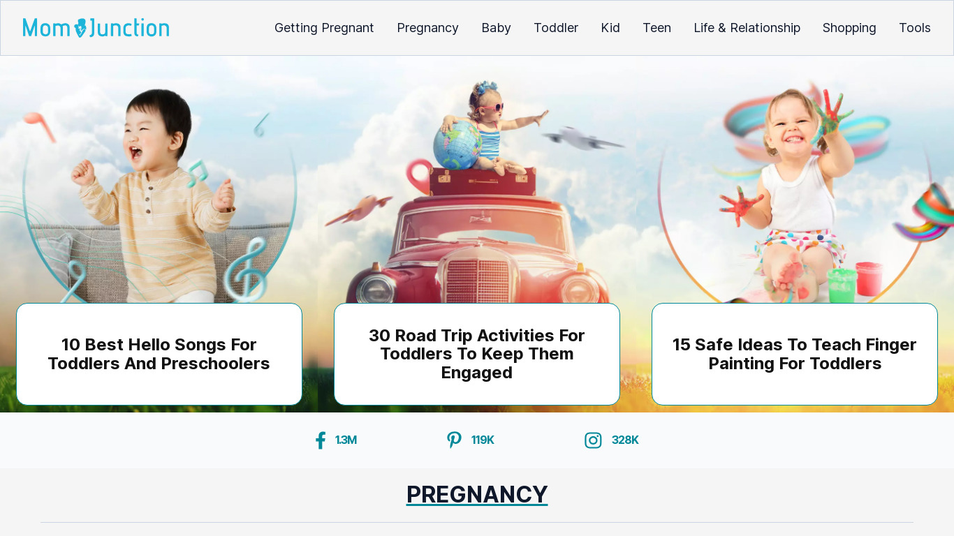 MomJunction: Parenting Tips Landing page